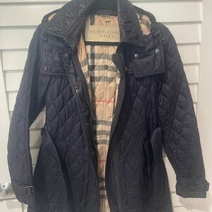 Burberry Brit Quilted Black Coat with Signature Check Lining
